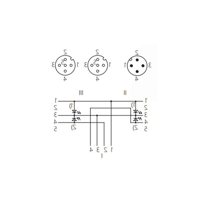 M12 4Pin公头/2M12 3Pin母头90°、带LED灯、Y型预铸防焊渣PUR柔性电缆、黄色护套、64T181-XXX